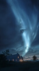 Aurora borealis over house at night