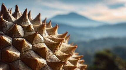 Closeup durian fruit spiky husk