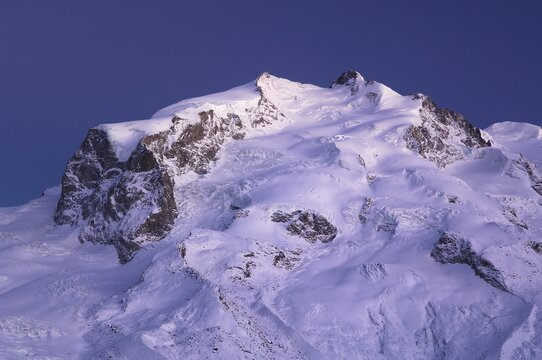 Monte Rosa mountain range with Dufour peak, the highest mountain in Switzerland, Zermatt, Valais, Switzerland