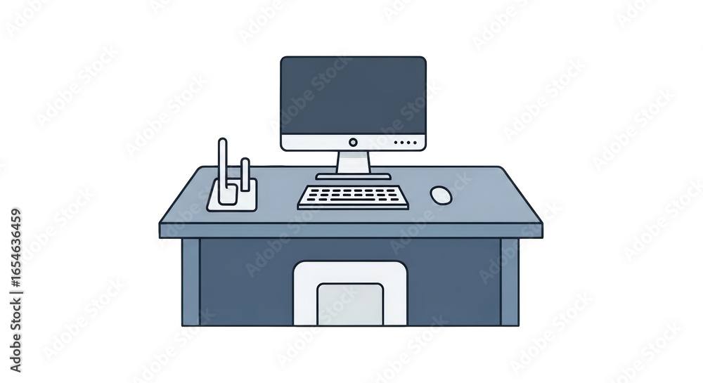 Fototapete Modern Office Desk with Computer design illustration workstation mouse computer graphic design connection drawing device keyboard symbol online simple
