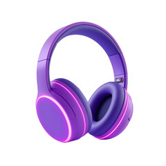 Vibrant purple headphones radiating energy, isolated against a transparent expansive scene