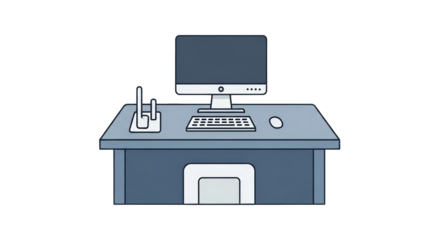 Modern Office Desk with Computer design illustration workstation mouse computer graphic design connection drawing device keyboard symbol online simple