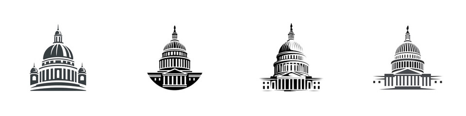 US Capitol Building Vector Set - American Icon Black and White