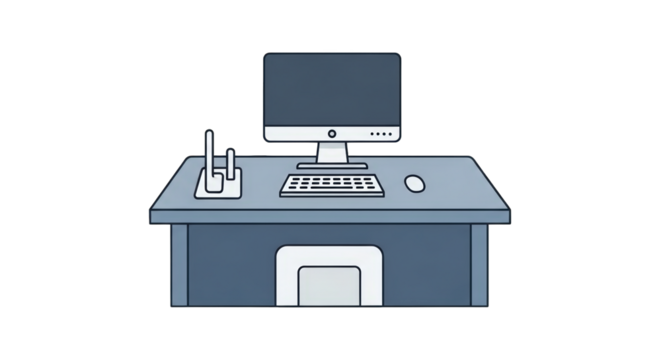 Modern Office Desk with Computer design illustration workstation mouse computer graphic design connection drawing device keyboard symbol online simple