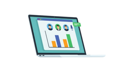 Online Meeting with Business Chart meeting symbol team technology internet graph voice user video communication chart laptop