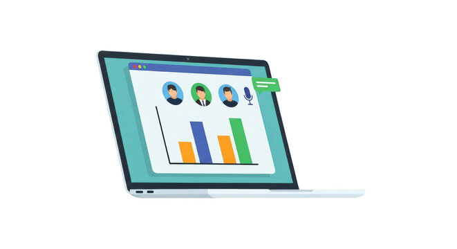 Online Meeting with Business Chart meeting symbol team technology internet graph voice user video communication chart laptop