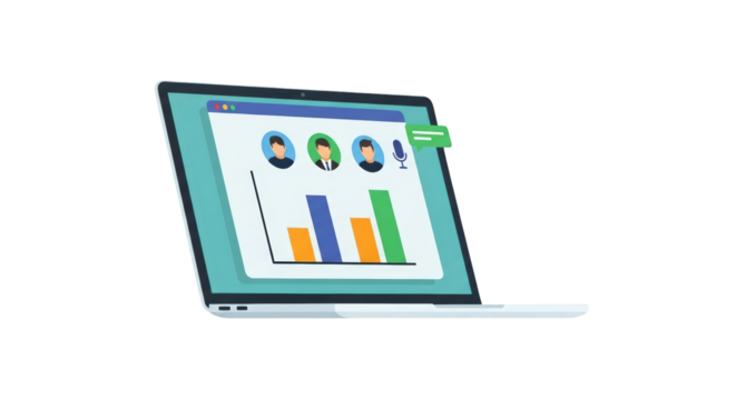 Online Meeting with Business Chart meeting symbol team technology internet graph voice user video communication chart laptop