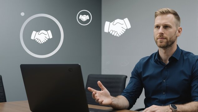 Businessman discussing agreements at meeting table