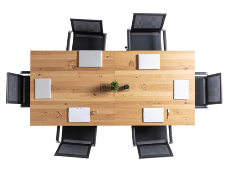 Top-Down View of Rectangular Conference Table, Isolated on Transparent Background