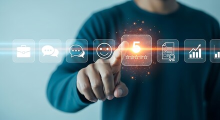 Customer experience evaluation through a digital interface with various service icons displayed