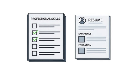 Resume and Skills Assessment Illustration recruitment checklist information competence candidate background business abilities application white office graphic objectives career vector
