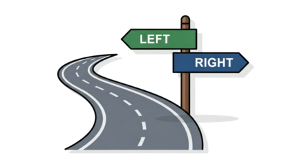 Road Sign Indicating Left or Right way clarity decision future journey control crossroads leadership choose turn strategy failure decision-making direction