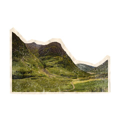 scrapbook cutout of mountain landscape with mountains