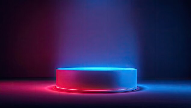 Abstract circular podium with vibrant neon lighting