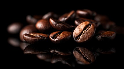 Fototapeta premium Closeup coffee beans dark background