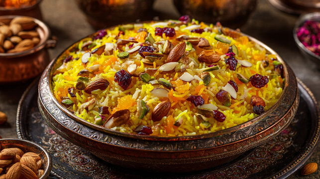 Zarda sweet rice recipe with dry fruits and nuts traditional indian dessert festive treat for celebration