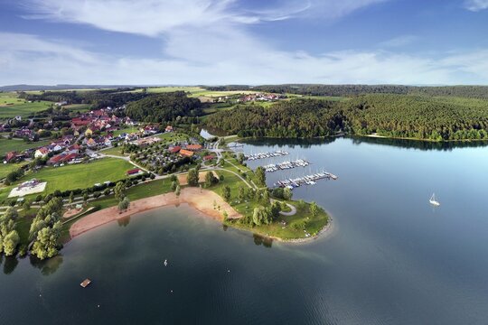 Aerial view, lido Enderndorf, Gro&szlig;er Brombachsee, Enderndorf am See, district of the town Spalt, Franconian Lake District, Middle Franconia, Franconia, Bavaria, Germany