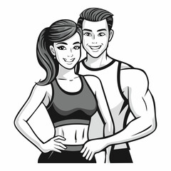 Fitness Man Woman Vector Images. Beautiful Fitness Young Sporty Couple image vector.
