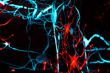 Futuristic representation of artificial intelligence with neural connections. Digital artwork...
