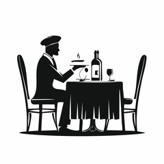 Man Waiting for His Partner at a Restaurant for Dinner Silhouette Vector Logo