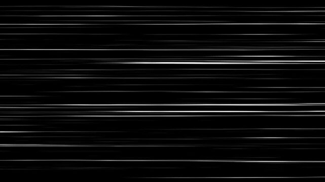 black and white anime cartoon speed line background, White horizontal anime manga speed lines over black background.
Right to Left speed lines moving with alpha channel. black anime background,