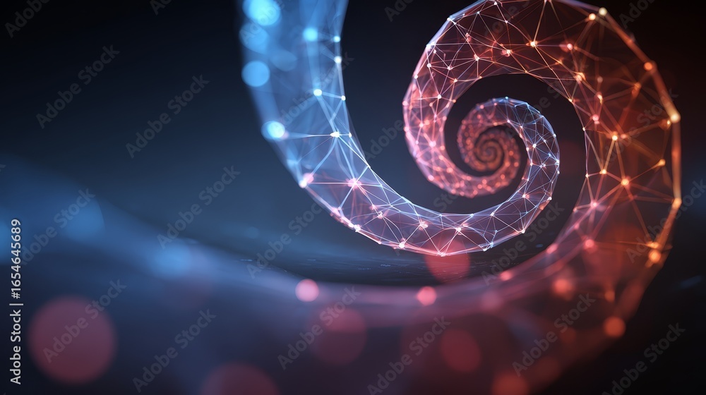 Aufkleber a futuristic spiral shaped object illuminated by vibrant red and deep blue glowing lights creating a