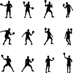 Table tennis players silhouettes action poses