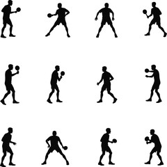Table tennis players silhouettes action poses