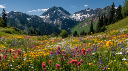 Beautiful mountain landscape with wildflowers meadow scenic view nature photography travel destination utah usa © DesignsBurner