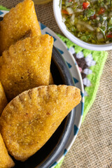 Handmade Colombian empanadas – Image of traditional Valluna empanadas with homemade filling, perfect to illustrate Latin gastronomy