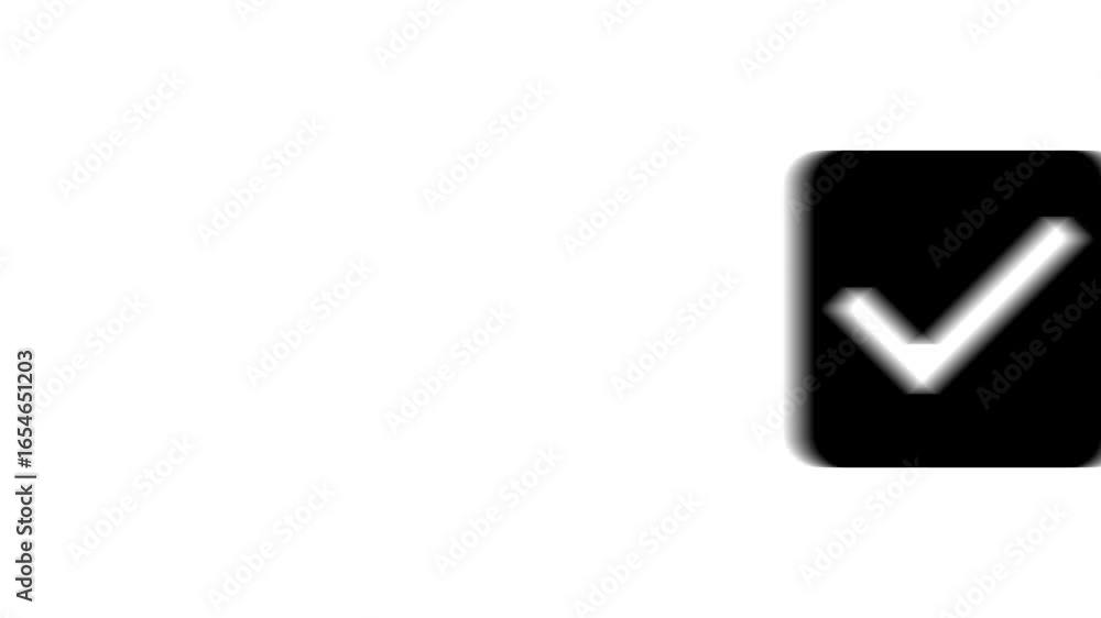 Poster animation set, checkbox symbol. animations: transparency, zooms, transition top to down, transition 