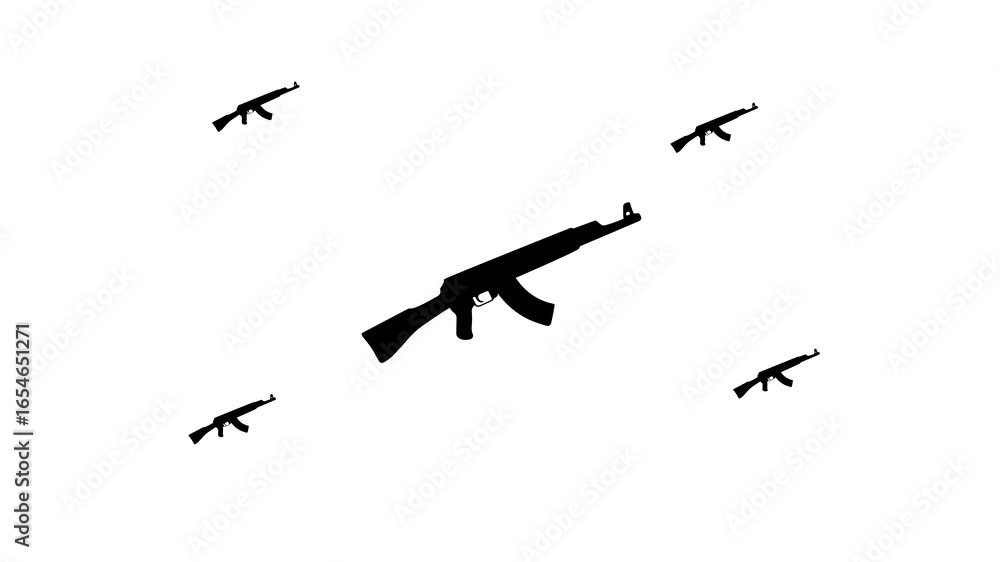Poster zoom in and out animation the assault rifle symbol. large black symbol in the center and four small 