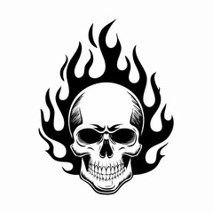 Skull Fire Flames Vector Image. Black white Skull Fire Flames Vector Image on white background.