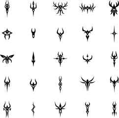 Collection of tribal tattoo silhouettes design elements