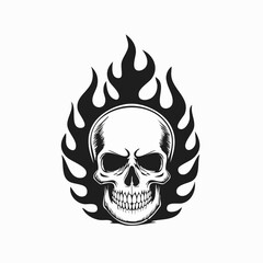 Skull Fire Flames Vector Image. Black white Skull Fire Flames Vector Image on white background.