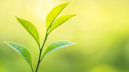 Obraz premium Vibrant green tea leaves bathed in soft sunlight