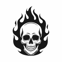 Skull Fire Flames Vector Image. Black white Skull Fire Flames Vector Image on white background.