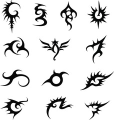 Twelve tribal tattoo designs silhouettes ink art