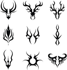 Nine tribal style animal silhouette designs