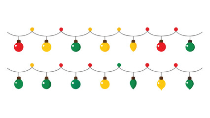 Festive Christmas Lights Garland Illustration with Red Yellow and Green Bulbs
