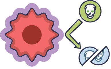 A diagram illustrating apoptosis resistance. A cell evades a death signal (skull icon), causing the programmed cell death process to fail, a key mechanism in cancer cell survival.