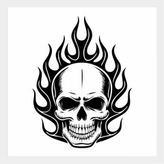 Skull Fire Flames Vector Image. Black white Skull Fire Flames Vector Image on white background.
