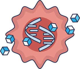 An illustration of chemotherapy drugs attacking a cancer cell. The drug molecules are shown damaging the cell's DNA helix, representing the cytotoxic mechanism of action in cancer treatment.