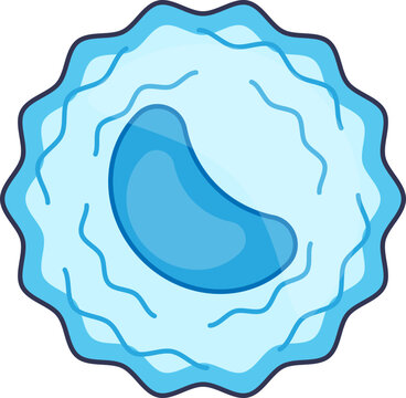 A stylized illustration of a circulating monocyte, a type of white blood cell. It features a large, kidney-bean-shaped nucleus and a wavy cell membrane, representing its role in the immune system.