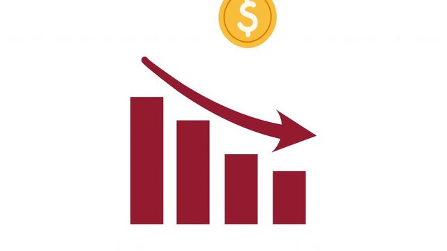 falling revenue chart animation with dollar sign icon