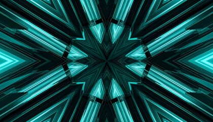 A striking, symmetrical design showcases vibrant teal lines radiating from a dark center, creating a dynamic and futuristic aesthetic.