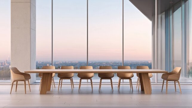 Modern Wooden Conference Table with City Views