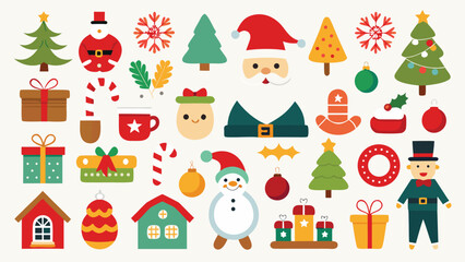 Festive Christmas Icons and Holiday Elements in a Flat Design Style