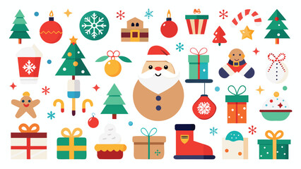 Festive Christmas Icons and Elements in a Flat Design Style for Holiday Cheer