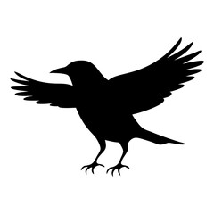 Obraz premium Stylized crow in black silhouette with outstretched wings on white backdrop